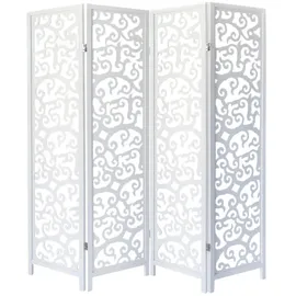 Homestyle4u Paravent Raumteiler 4 teilig Kiefer Holz Ornamente Weiß |