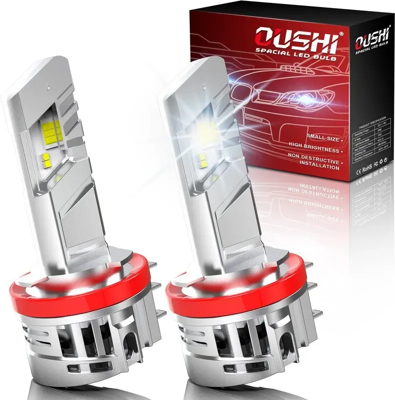 OUSHI H15 LED-Hauptscheinwerfer-Birne für Fernlicht und Tagfahrlicht, 600 % Leistungssteigerung, 6500 K Neonweiß, 1:1 Mini-Formfaktor, H15 LED-Birnen, 30000 lm, Plug-and-Play, 2er-Pack
