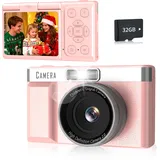 Kinderkamera FHD1080P, 32GB Digitalkamera Mit Speicherkarte, 2,4" LCD 180° Drehbildschirm, 1200mAh Batterie, Fotokamera Für Kinder, Kinderkamera, 5 Puzzle-Spiele, Geschenke Für Kinder.