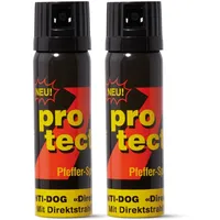 2 Stück Pfefferspray PROTECT Anti-Dog Direktstrahl 63ml Abwehrspray zur Selbstverteidigung KO Spray Reizstoffspray extra stark (2X 63ml Direktstrahl)