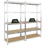 Proregal Mega Deal | 2x Schwerlastregal Giant Ragnar | HxBxT 200x100x50 cm | Fachlast 175kg | Verzinkt | Stecksystem Lagerregal Steckregal