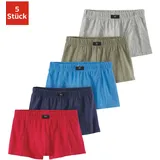H.I.S. Boxer "Boxershorts für Jungen", Jungen, Gr. 140, 5 Stk., bunt (rot, blau, khaki, marine, grau, meliert), Jersey, Obermaterial: 95% Baumwolle, 5% Elasthan, unifarben, körpernah, Unterhosen, farblich sortiert oder nur schwarz