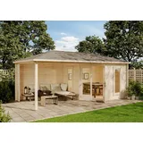 Alpholz 5-Eck Gartenhaus Liwa aus Massiv-Holz, Gerätehaus mit 28 mm Wandstärke, Garten Holzhaus inklusive Montagematerial, Geräteschuppen Größe: 595 x 300 cm