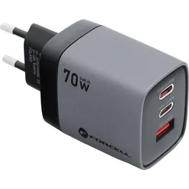 forcell GaN III VT-37 Reiseladegerät mit Display LCD 2x USB-C + USB A PD QC4.0 SAM SFC2.0 3.45A 70W grau | Gr.: onesize