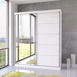 fabryka mebli idźczak Schwebetürenschrank, Kleiderschrank Schrank Schibetürenschrank 183 cm Weiss/Weiss mit Spiegel Bella 03 - Weiß