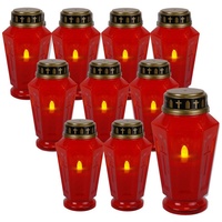 MARELIDA LED-Kerze LED Grabkerze Grablicht Novenkerze flackernd 1000h H: 15,5cm 10 Stück (10-tlg) rot