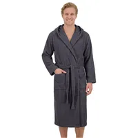 Laynenburg Herrenbademantel Bademantel Herren mit Kapuze aus 100% Baumwolle Frottee, mit Gürtel, aufgesetzten Taschen, Waden-lang für Spa, Sauna, M-XXXL grau M