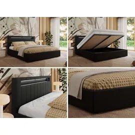 mks möbel Polsterbett GOLD 5 CLASSIC 180/200 - Schwarz Kunstleder - Multipocket-Matratze