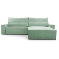 MOEBLO Ecksofa aus Cord DENVER L, Ottomane beidseitig montierbar Couch Cord für Wohnzimmer Schlafsofa Sofagarnitur Sofa Eckcouch L-Form Cordstoff - 290x85x200cm, mit Schlaffunktion und Bettkasten, mit Relaxfunktion grün