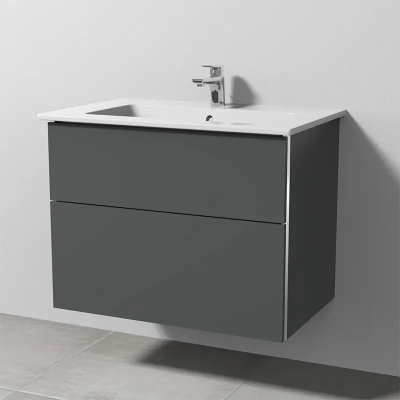 Sanipa 3way Keramik-Set Venticello Keramik-Waschtisch und Unterbau mit 2 Auszügen, Anthrazit-Matt BR32322