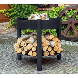CookKing Stahl Feuerschale Montana Ø 80 hoch | Inkl. Holzlager | Schwarz | Ø 80x88 cm