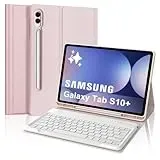FOGARI Tastatur für Samsung Galaxy Tab S10+/S9FE+/S9+, Keyboard Cover mit Magnetisch Abnehmbarer Deutscher Bluetooth Tastatur für Samsung Galaxy Tab S10 Plus 12.4'' 2024, Rosa