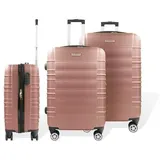 "3-Teilig \"Travelstar\" ABS Hartschalenkofferset Trolley Koffer 360 Grad Rollensystem Hartschale mit 4 Doppelräder Rose"