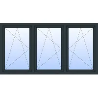 Kunststoff Fenster 3-flügelig VALENTIN 3-fach Verglasung Anthrazit RAL 7016 beidseitig innen öffnend Seitenunabhängig