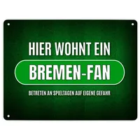 Trendaffe Metallschild XL mit Spruch: Hier wohnt ein Bremen-Fan