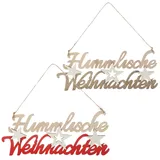 COM-FOUR 2x Hängedeko Weihnachten - Holz-Aufhänger mit Schriftzug für Weihnachten - Türschild aus Holz für Tür, Fenster oder Wand - Christmas Sign (goldfarben + rot)