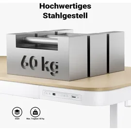 Wiltec Höhenverstellbarer Schreibtisch einmotorig Ladestation, Tischplatte Memory