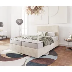DELIFE Boxspringbett Dream-Well 140x200 cm Cord Beige mit Matratze und Topper, Boxspringbetten