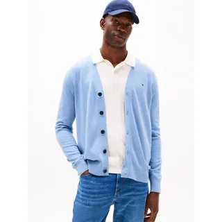 Tommy Hilfiger Strickjacke TOMMY HILFIGER "ESSENTIAL COTTON CARDIGAN", Herren, Gr. L, brisk blau, Strick, Obermaterial: 100% Baumwolle, casual, V-Ausschnitt, Langarm, Strickjacken