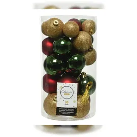 Christmas Decorations 30 Weihnachtskugeln Kunststoff 4-6cm Mix Set Christbaumkugeln Glitzer Grün Rot Champagner