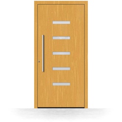Haustür Holz, Fichtenholz, Fichte Hell 110, 85 x 185 cm, fünf schmale Glaseinsätze, nach innen öffnend, Modell Oberhausen, nach Maß