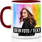 Fototasse selbst gestalten, Keramik - Personalisierte Tasse mit Foto und Text personalisiert mit eigenem Foto Motivtasse Geschenktasse Firmentasse, Bordeaux