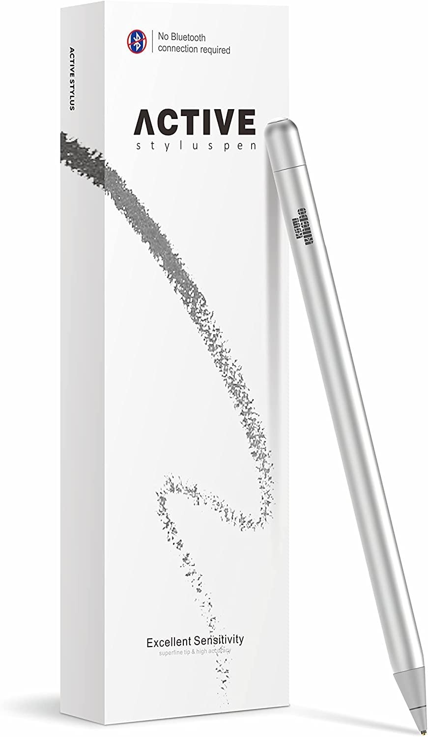 KSW KINGDO iPad Stift, Stylus Stift für All iPad/iPhone, Kapazitiver Wiederaufladbare Stift mit 1.4 mm Extrem Feiner Spitze für iPad/iPhone/iPad Pro/iPhone X/iPhone XS/iPhone 11 (Silber)