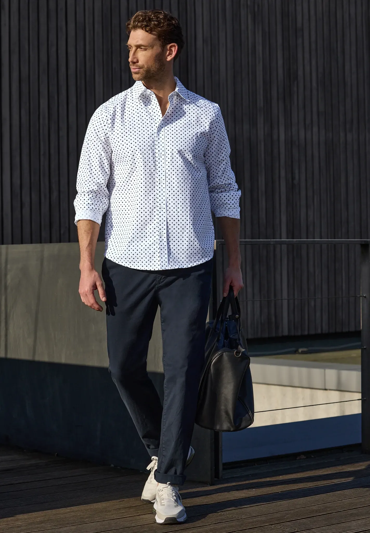 Langarmhemd STREET ONE MEN, Herren, Gr. XXL (46), US-Größen, hellweiß, Web, 100% Baumwolle, gemustert, normal normal, V-Ausschnitt, Bündchen, Hemden, aus reiner Baumwolle