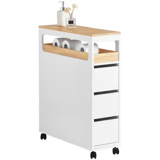 SoBuy Nischenwagen Weiß Holzwerkstoff, Holz, 23x82x65 cm, Badezimmer, Badezimmerschränke, Midischränke