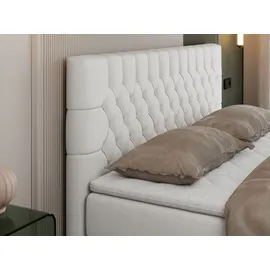 MKS Meble Boxspringbett 140x200 mit Matratze und Topper, Boxspringbett 140x200 mit Bettkasten und Kopfteil - PERA - 140x200 - WeiĂź - Kunstleder - H4 - Weiß