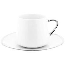 Mulex 12 Tlg. Set Mokkatassen mit Untertassen aus Porzellan Mokkaservice 100 ml Weiß/Silber