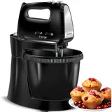 MPM Handmixer 750 Watt mit Rührschüssel und Standfuß, Schwarz