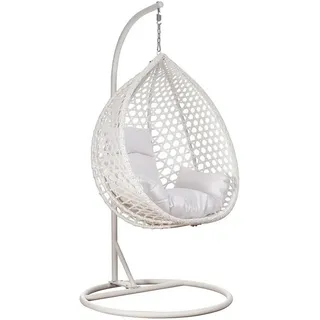 RAMROXX Luxus Hängesessel Style XXL Rattan Korb und Gestell Weiss mit Relaxkissen Weiss