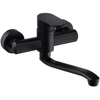 DRFGNF Kiten Spültischarmaturen Wandmontage Schwarz,Messing Kiten Spültischarmaturen,Wandmontierter Warm- und Kaltwasserhahn,Kiten Wandarmatur Spültischmischbatterie,Einhebelmischer Drehbarer Spült