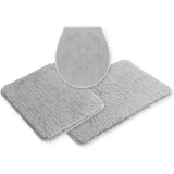 OTTO home Badematte Sanremo, Badvorleger, Badezimmer Teppich, sehr weich, Höhe 30 mm, rutschhemmend beschichtet, schnell trocknend, fußbodenheizungsgeeignet, Polyester, rechteckig, 3-tlg. Hänge-WC Set, Badteppich, unifarben, rechteckig, rund & als 3-tlg. Set erhältlich grau 3-tlg. Hänge-WC Set