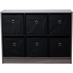 Kinderzimmerregal mit 6 Fächern Holzregal Spielzeugregal  Standregal 6x Faltboxen Bücherregal schwarz, Stoffboxen, BxHxT 80x60x30 cm