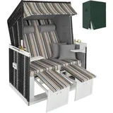 Tectake tectake® Strandkorb, gepolstert mit ausziehbaren Fußbänkchen, klappbare Seitentische und weitere Extras, 115 x 158 x 78 cm