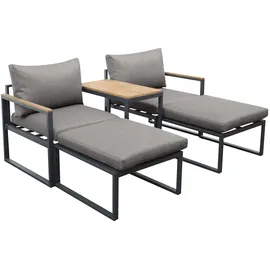 Dehner Balkonset Padua 5-teilig, Aluminium/Polyester/Polyurethan, dunkelgrau/grau/hellbraun