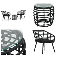 vidaXL 3 tlg. Bistro Set Poly Rattan Schwarz - Bistro-Set - Bistro-Sets - Gartenmöbel-Set - Gartenmöbel-Sets - Schwarz