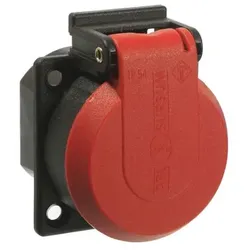 Schutzkontakt-Einbaudose, rot/sw, Klappdeckel Flanschmaß: 50x50mm, Lochabstand 38mm, IP54