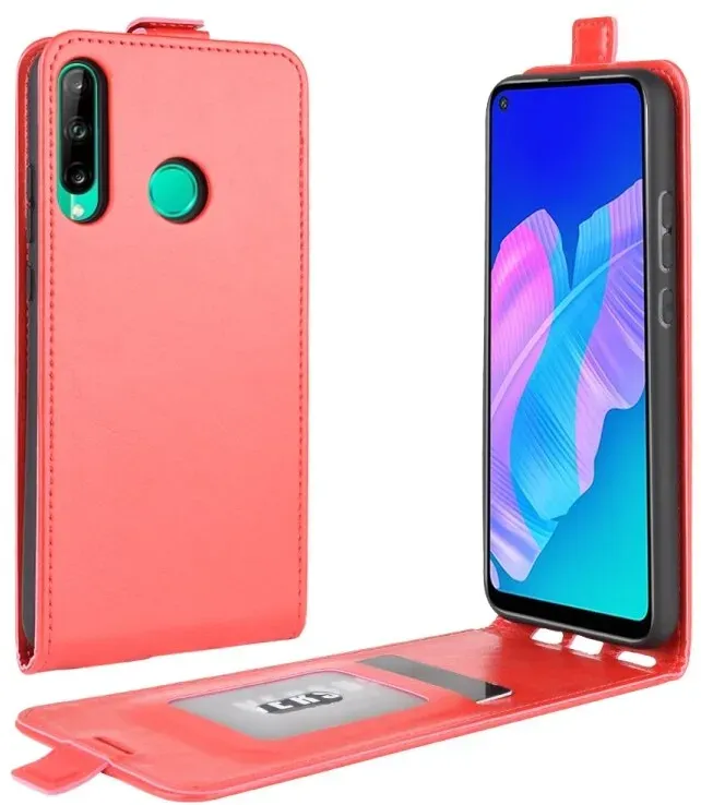 Flip Case Handyhülle für Huawei P40 Lite E Vertikal Schutzhülle Tasche Cover Rot Bumper Smartphone Kartensteckplatz-Kreditkarte-Geldscheine EC-Karte Bank-Karte