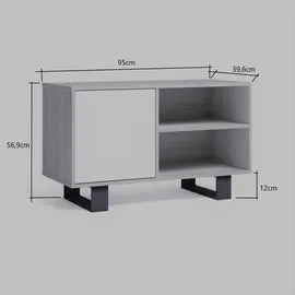 SKRAUT HOME WIND TV-Schrank 100 95x40x57 cm Weiß/Eiche Metall/Melamin