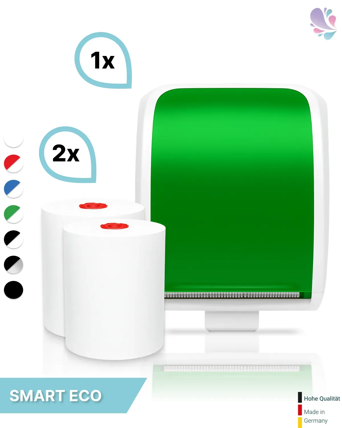 SET: Handtuchrollenspender Autocut, Blanc Cosmos verschied. Farben + 2 Handtuchrollen Smart ECO - PRODUKTSET