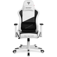 SENSE7 Gaming Stuhl Spellcaster Senshi Edition, ergonomischer Gaming Sessel, verstellbaren Lendenkissen Einstellbarer Neigungswinkel, Wippfunktion, PU-Leder Gaming Chair, 150kg, PC Stuhl Weiß