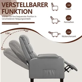COMHOMA Relaxsessel Fernsehsessel mit Ruhesessel Liegesessel mit Liegefunktion, Federkissen mit Fußstütze Einzelliegesessel PolyurethanGrau - Grau