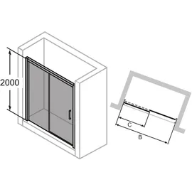 Hüppe Classics 2 Gleittür 1-teilig mit Festteil EasyEntry 140 x 200 cm C25311087322, Duschkabinen,