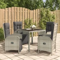 VidaXL 5-tlg. Garten-Essgruppe mit Kissen Grau Poly Rattan