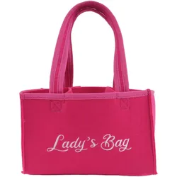 Flaschentasche mit Lady’s Bag-Stickerei - für 6 Flaschen/Dosen - pinker Filz Flaschenträger mit verstärkten Griffen - sicherer Transport - 23x15x15 cm