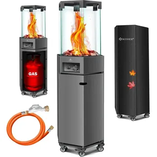 Kesser KESSER® Gasheizstrahler 4/8 kW Gas Piezozündung Heizung + Gasdruckregler + Cover, 360° Rollen Kippschutz, Terrassenheizstrahler Gasheizung Gasheizer Outdoor Kamin Mobiler Heizpilz,
