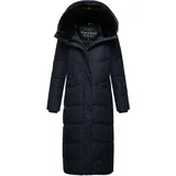 Navahoo Damen Wintermantel Warmer Steppmantel extralang mit Abnehmbarer Kapuze Hingucker XIV Navy Gr. L - L